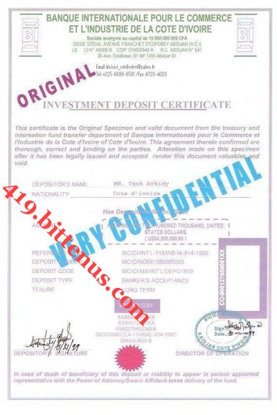 Deposit Certificate 2